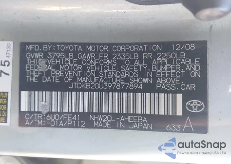 2009 Toyota Prius z USA, uszkodzony, nr VIN JTDKB20U397877894